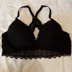 Padded black lace racerback bra